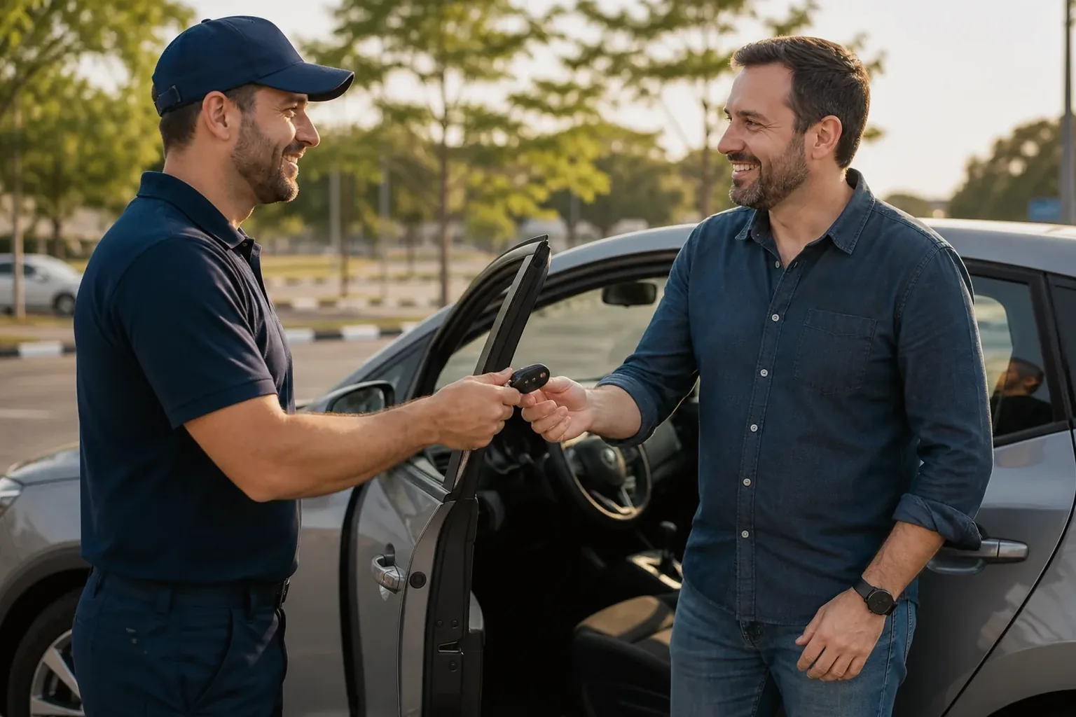 Chaveiro abrindo um carro com ferramentas específicas em Pinhais.